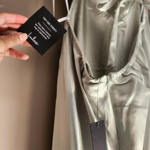 Lulu's Sage Satin Cowl Dress BNWT - Picture 2 of 5
